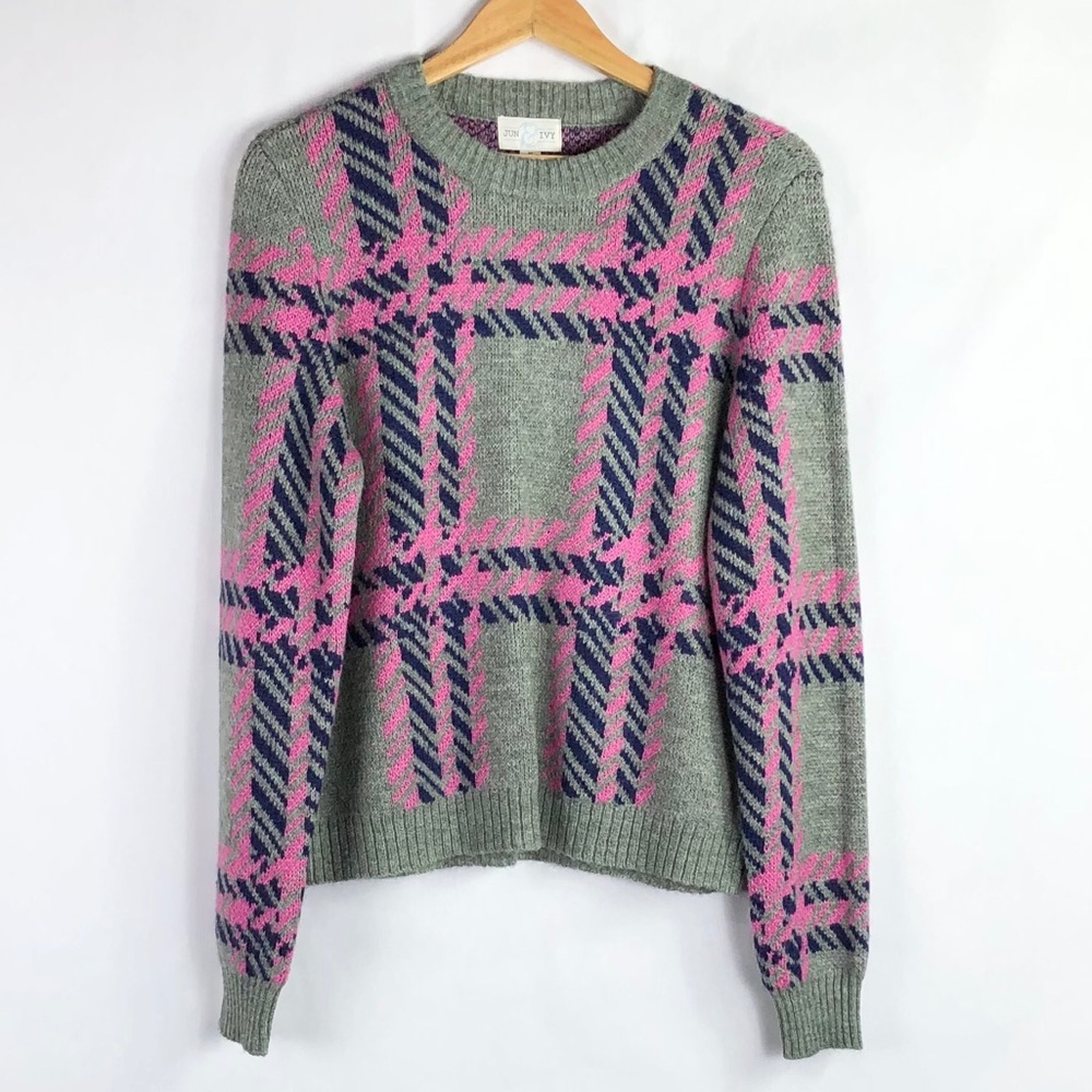 Francesca’s Jun & Ivy crew plaid sweater NWT